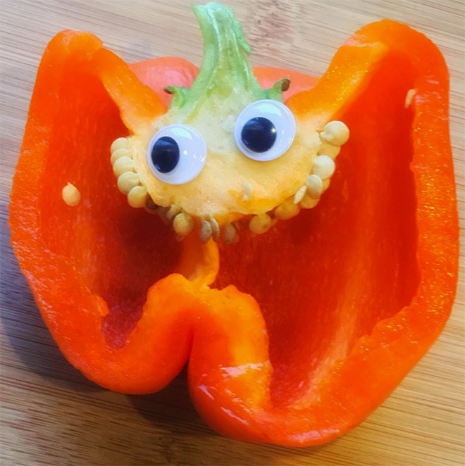 Googly eyes make cutting bell peppers much more fun!