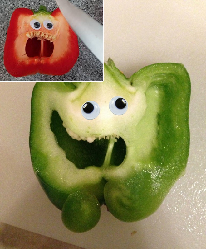 Googly eyes make cutting bell peppers much more fun!