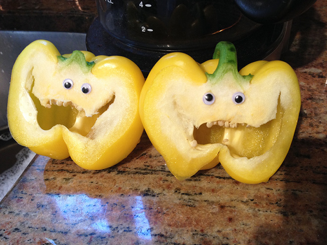 Googly eyes make cutting bell peppers much more fun!