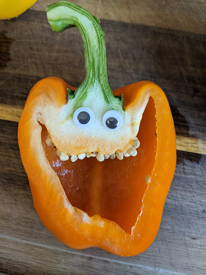 Googly eyes make cutting bell peppers much more fun!