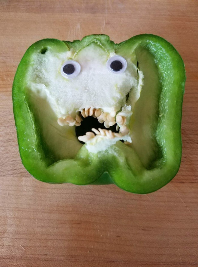 Googly eyes make cutting bell peppers much more fun!