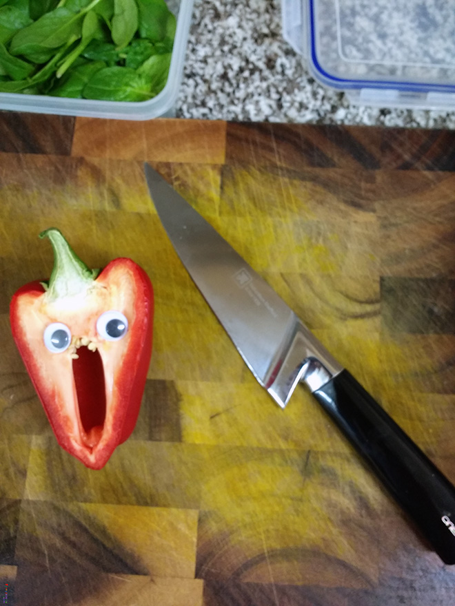 Googly eyes make cutting bell peppers much more fun!