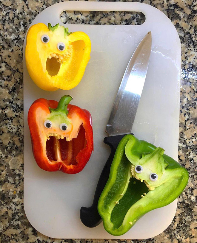 Googly eyes make cutting bell peppers much more fun!