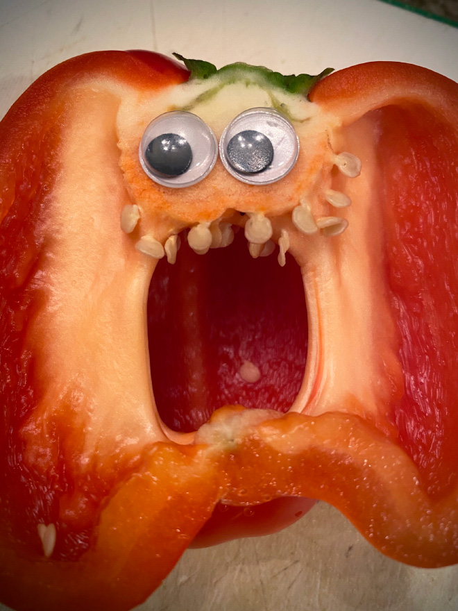 Googly eyes make cutting bell peppers much more fun!