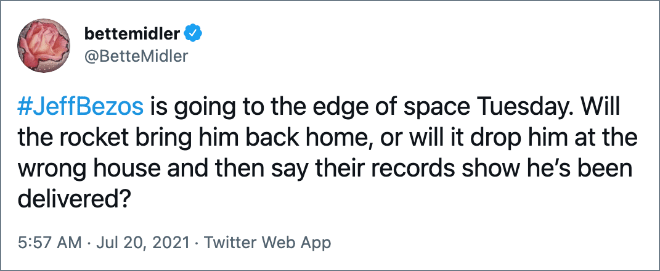 Twitter reaction to Jeff Bezos spaceflight.