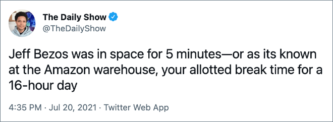 Twitter reaction to Jeff Bezos spaceflight.