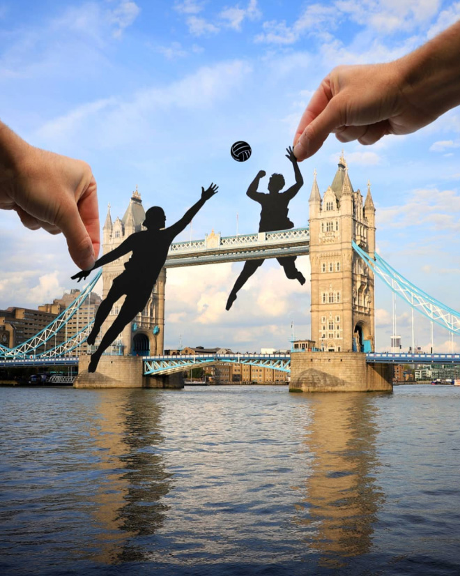 When paper cutouts meet real landmarks.