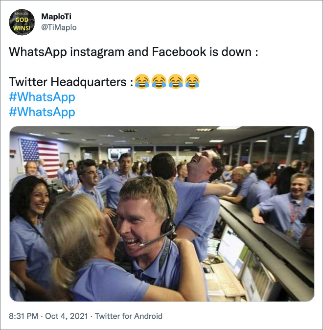 Funny reaction to Facebook, WhatsApp, and Instagram going down.