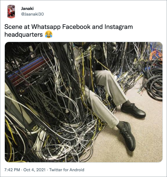 Funny reaction to Facebook, WhatsApp, and Instagram going down.