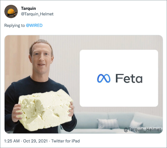 Twitter user reaction to Facebook changing the name to Meta.