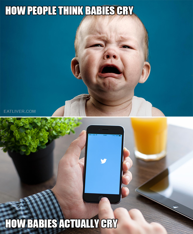 How people think babies cry vs. how babies actually cry.
