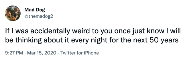 Funny tweet about overthinking.