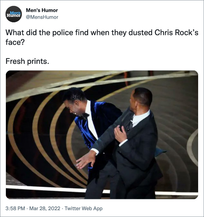 Twitter reacts to Will Smith slapping Chris Rock.