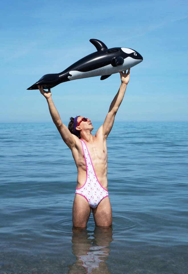 Brokini: bikini for men.