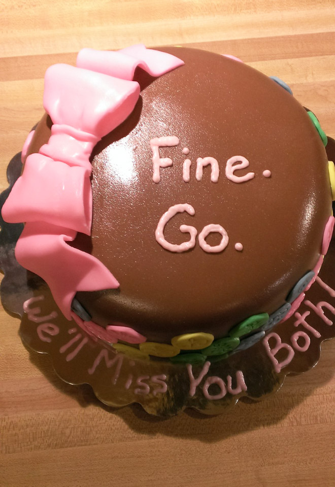 Funny farewell cake.