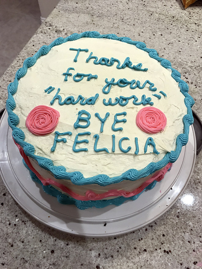 Funny farewell cake.