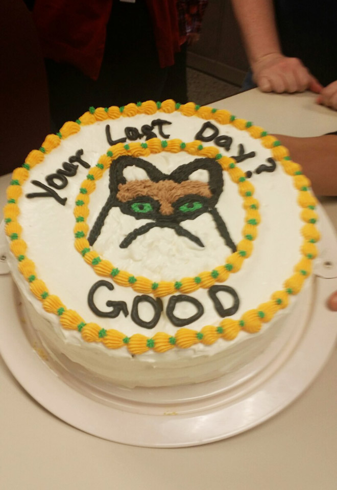 Funny farewell cake.