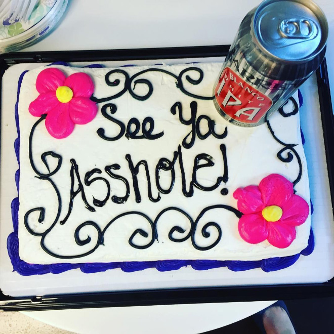 Funny farewell cake.