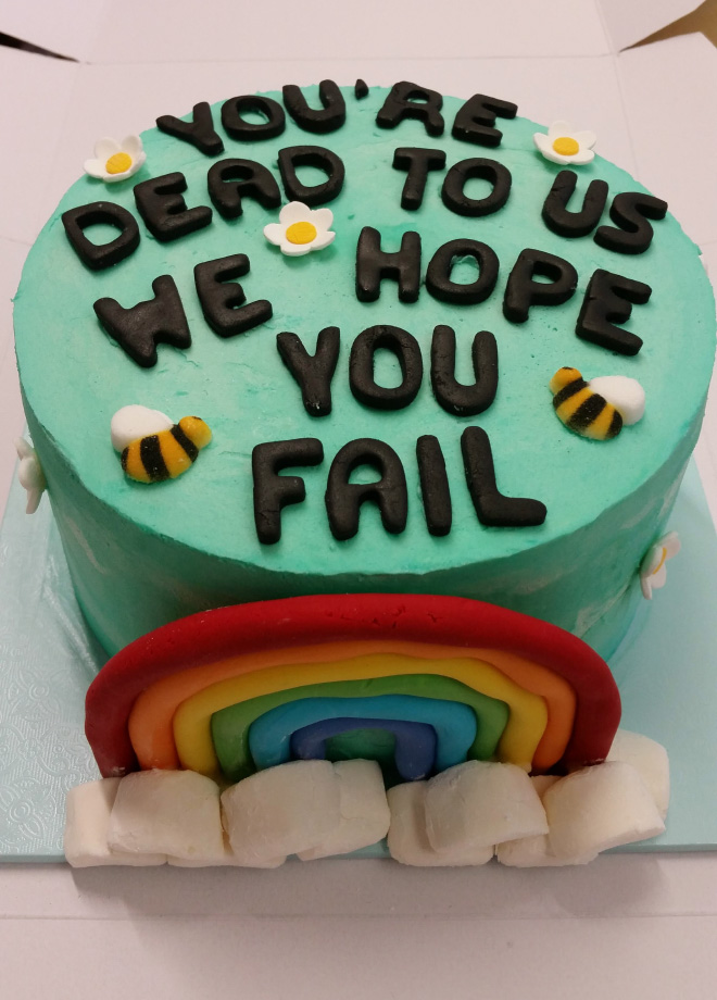 Funny farewell cake.