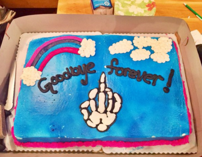 Funny farewell cake.