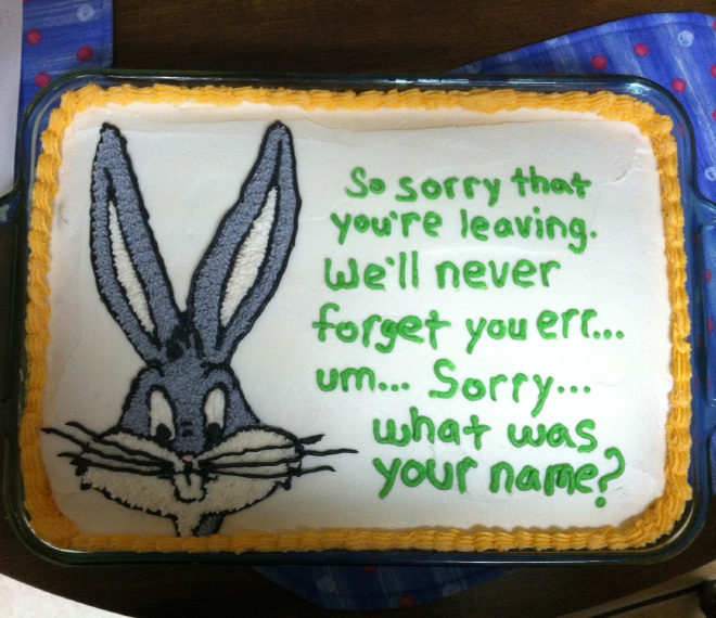 Funny farewell cake.