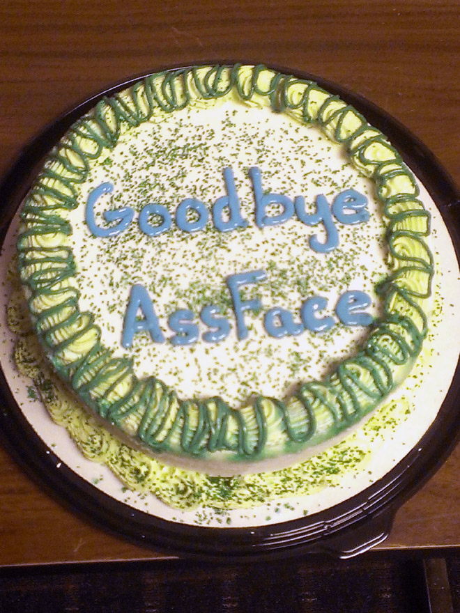 Funny farewell cake.