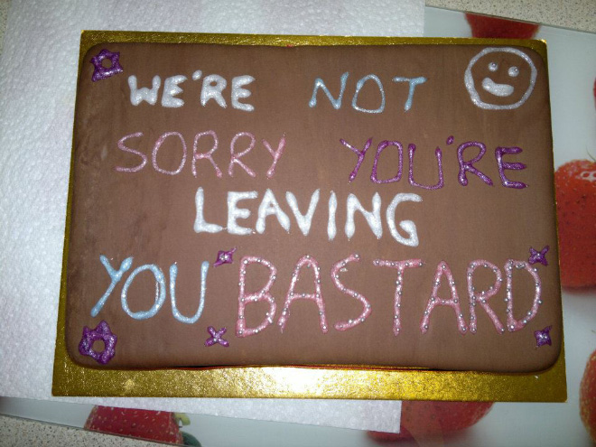 Funny farewell cake.