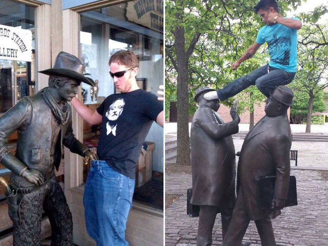 What's the point of having statues if you can't have fun with them for the sole purpose of making funny photos to share online?