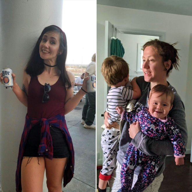 Before and after becoming a parent.