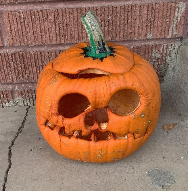 Abandoned Halloween pumpkin.