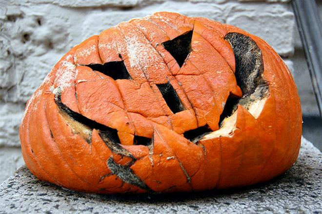 Abandoned Halloween pumpkin.