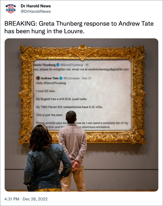 Twitter user roasting Andrew Tate.