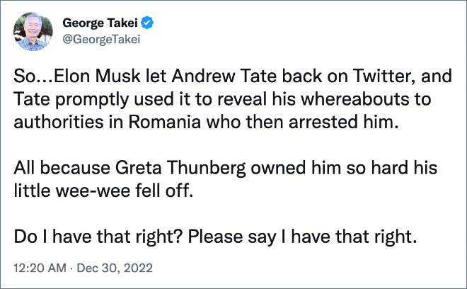 Twitter user roasting Andrew Tate.