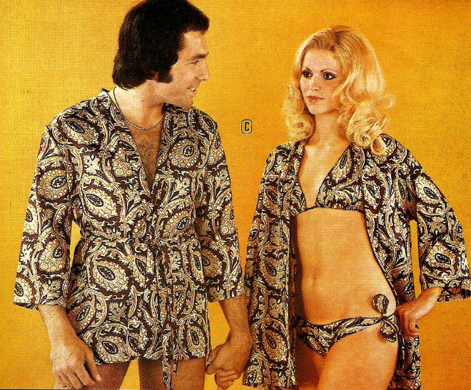 Ridiculous 1970s matching couple outfits.