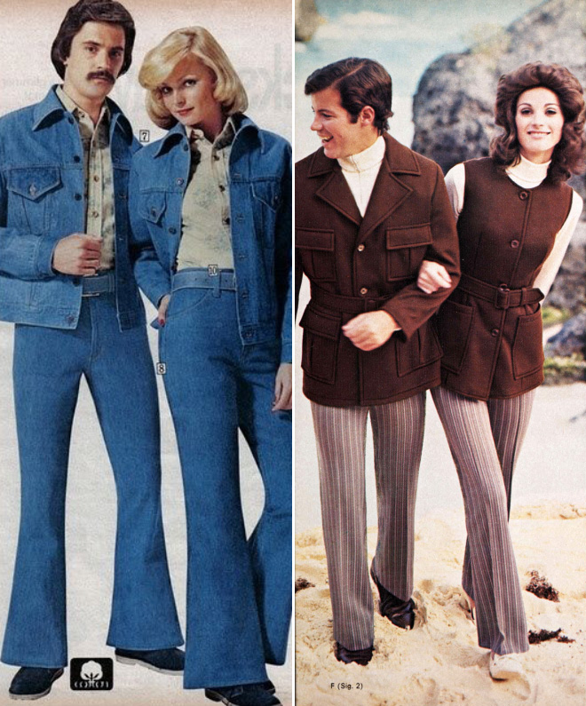 Ridiculous 1970s matching couple outfits.