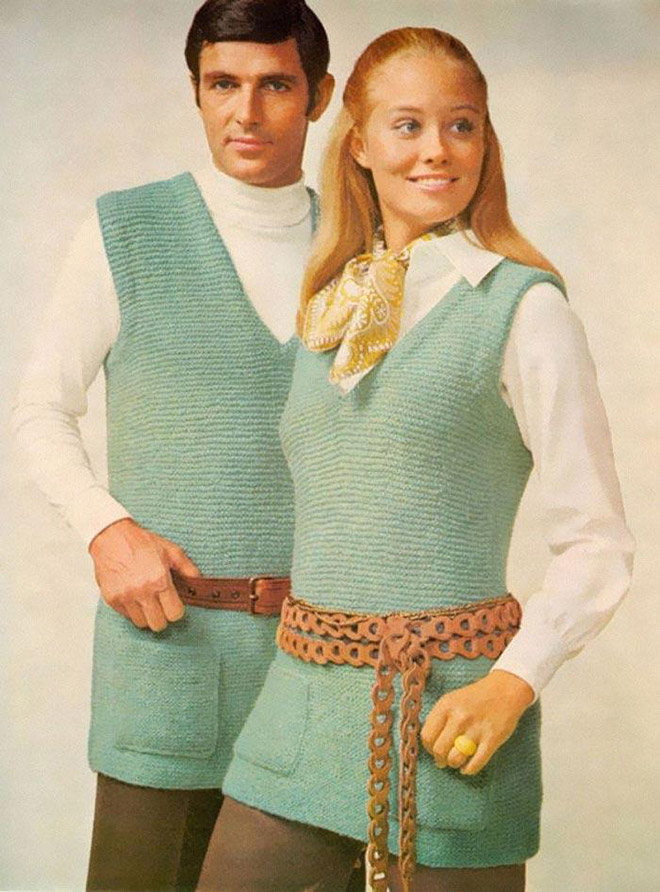 Ridiculous 1970s matching couple outfits.