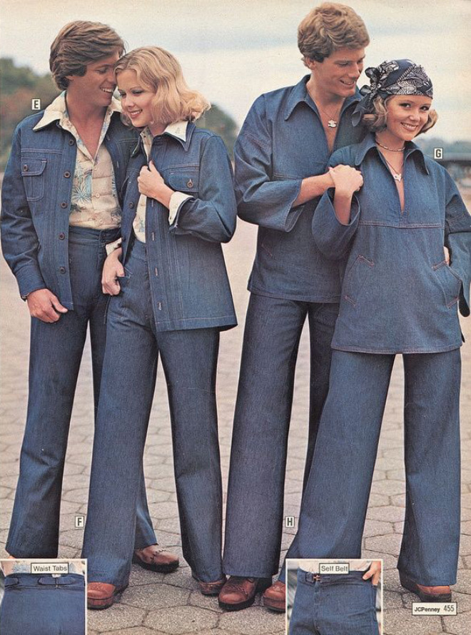 Ridiculous 1970s matching couple outfits.