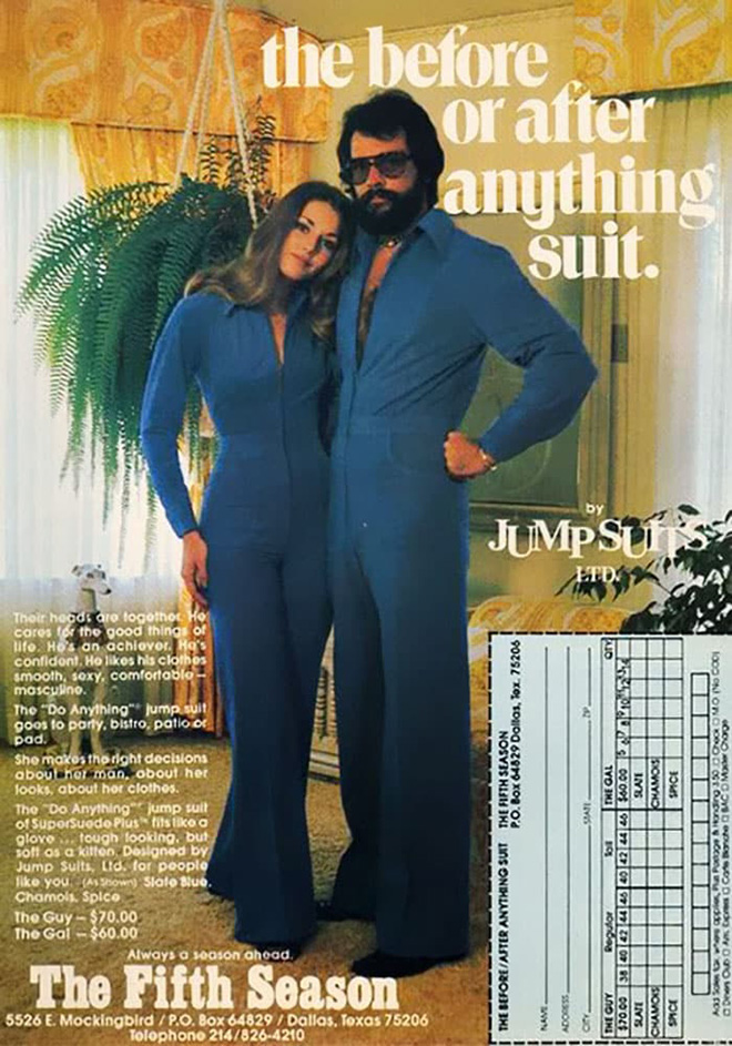 Ridiculous 1970s matching couple outfits.