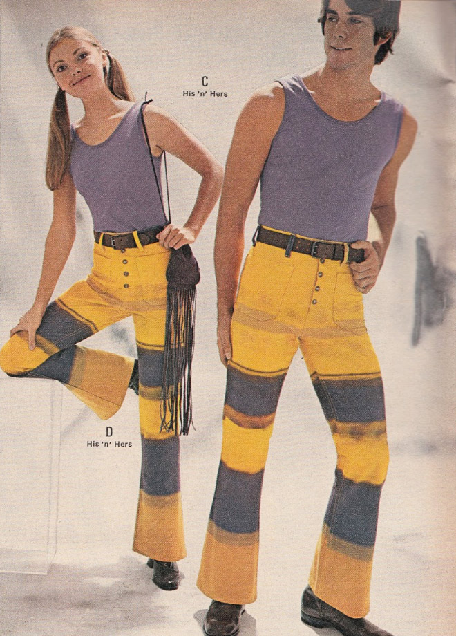 Ridiculous 1970s matching couple outfits.