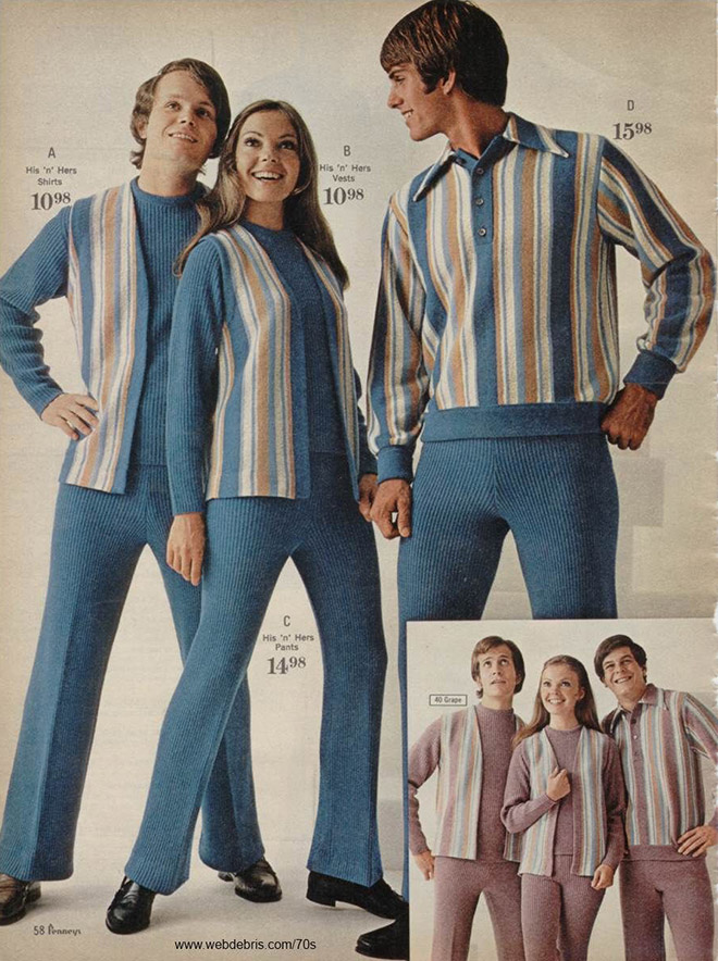 Ridiculous 1970s matching couple outfits.