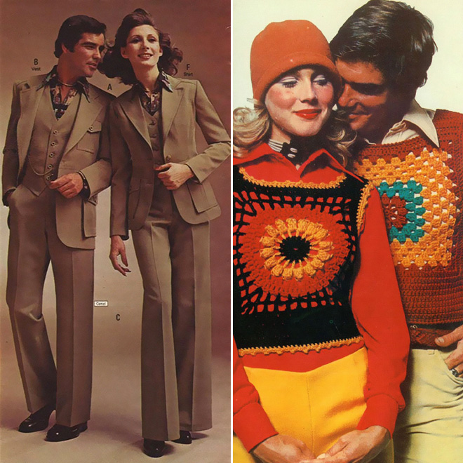 Ridiculous 1970s matching couple outfits.