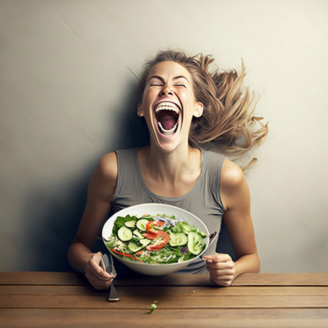 When AI generates image of a woman laughing alone with salad...