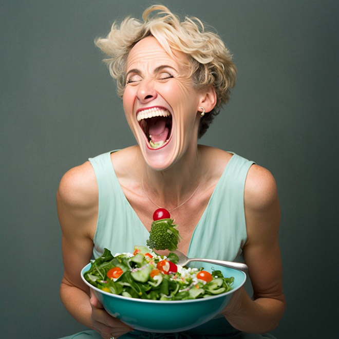 When AI generates image of a woman laughing alone with salad...