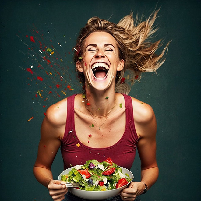 When AI generates image of a woman laughing alone with salad...