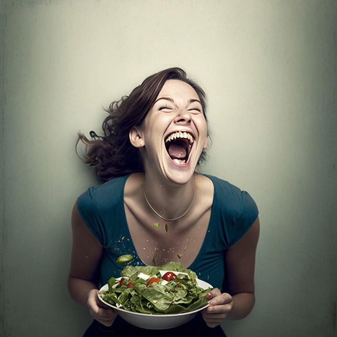 When AI generates image of a woman laughing alone with salad...