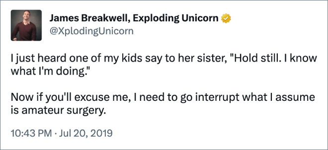 Sibling rivalry: funny parenting tweet.