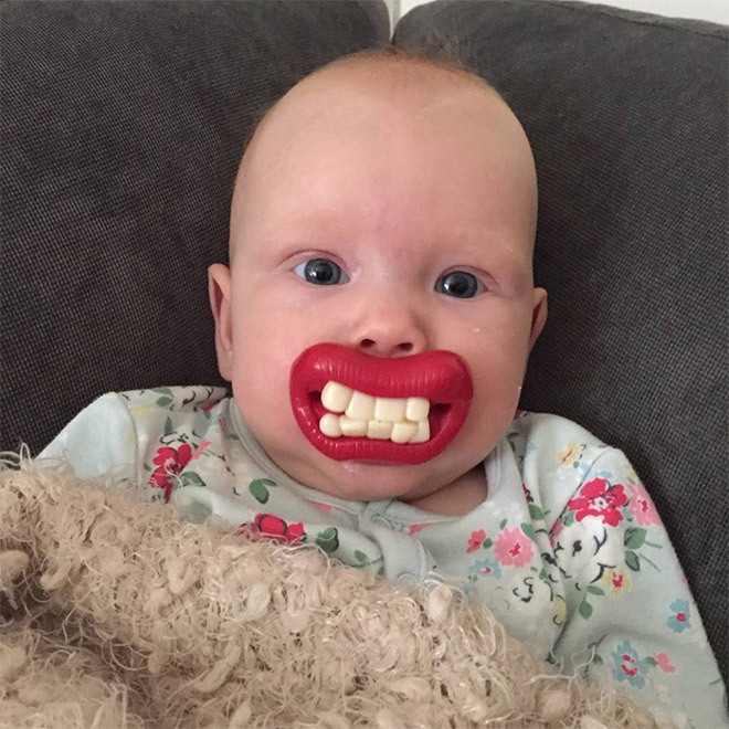 Funny teeth pacifier.