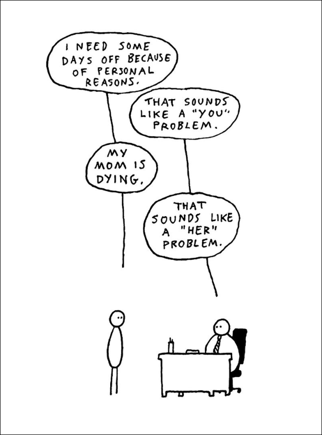 Dark humor cartoon by Hugleikur Dagsson.