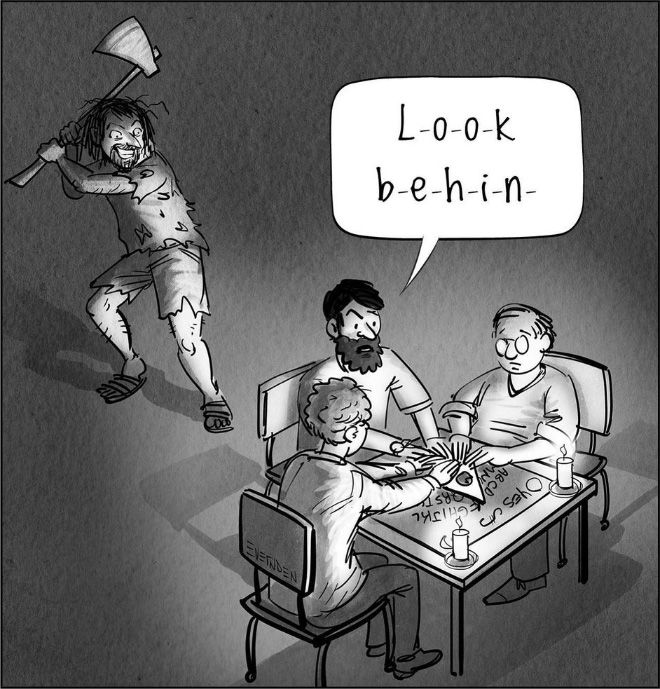 Dark humor cartoon by Derek Evernden.