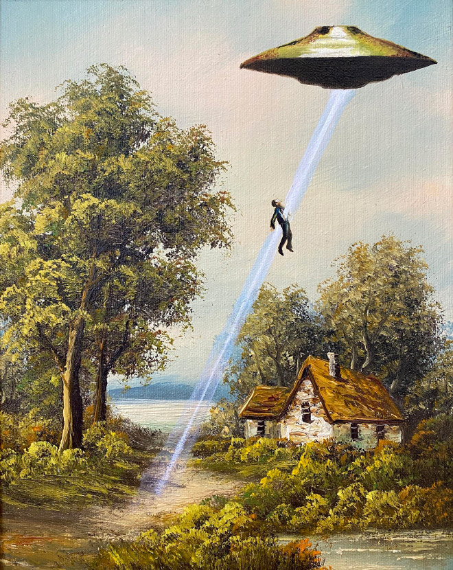 Funny repainting over old thrift store painting.